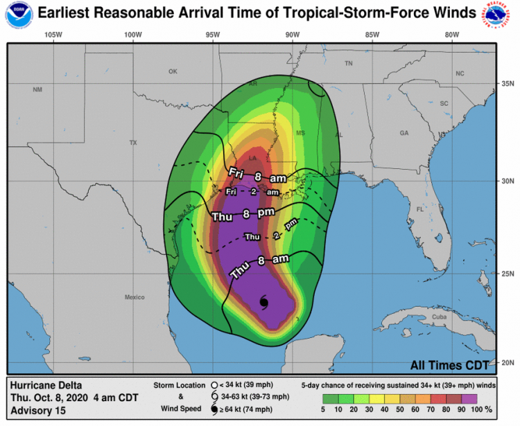 Delta to Strengthen and Grow in the Gulf; Takes Aim at Louisiana Coast