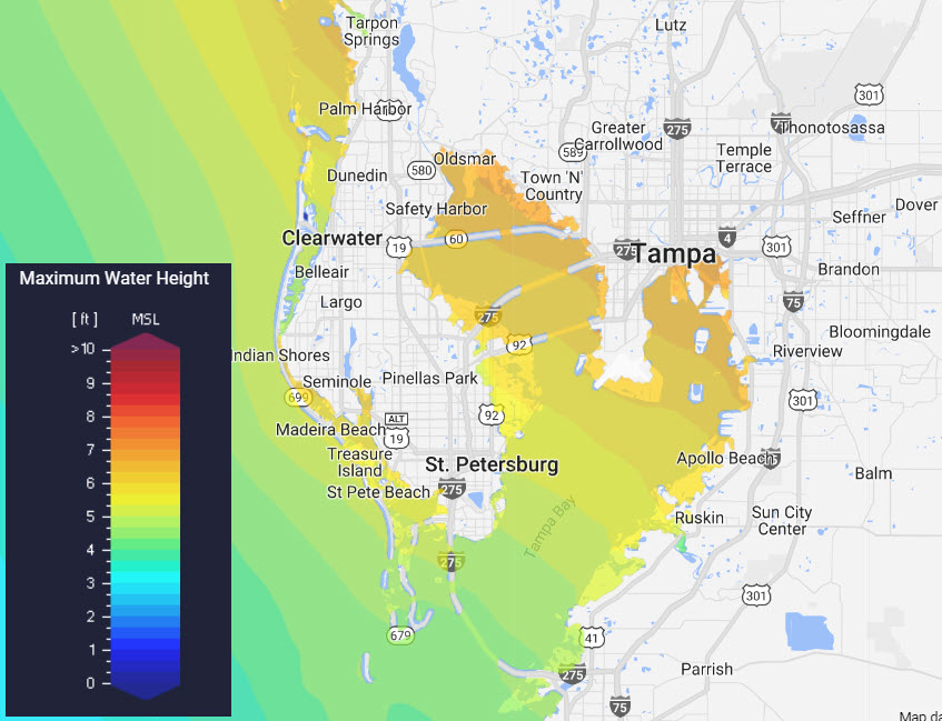 maximum water height Tampa Bay
