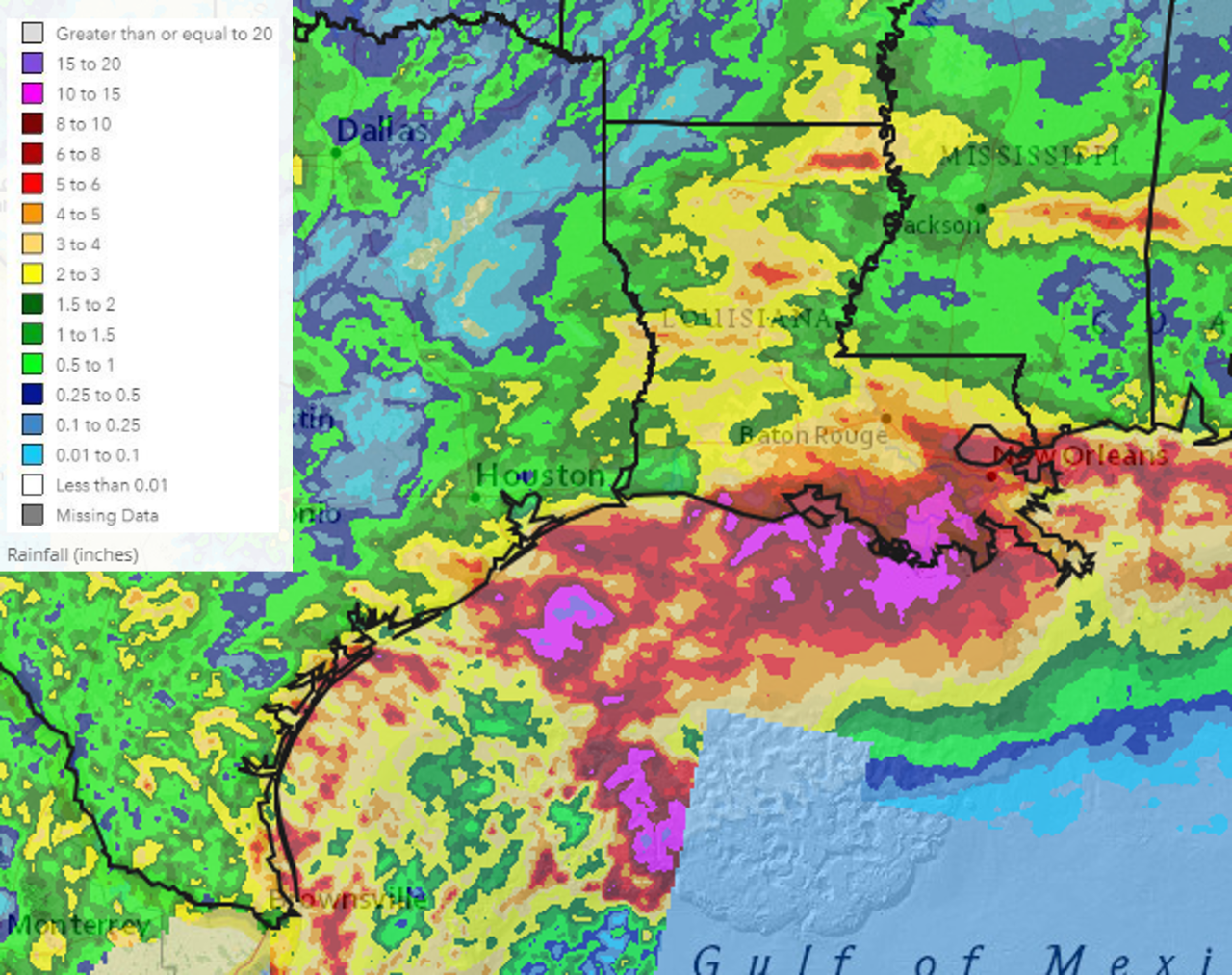 Prior Rainfall Amounts (inches) For Past 5 Days. Source: NOAA/WPC. 